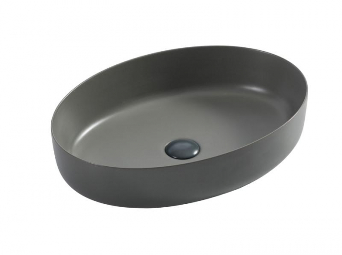 Lavoar oval PHOENIX, din porțelan, montaj pe blat 54,5X41cm - gri, cu scurgere gri [1]