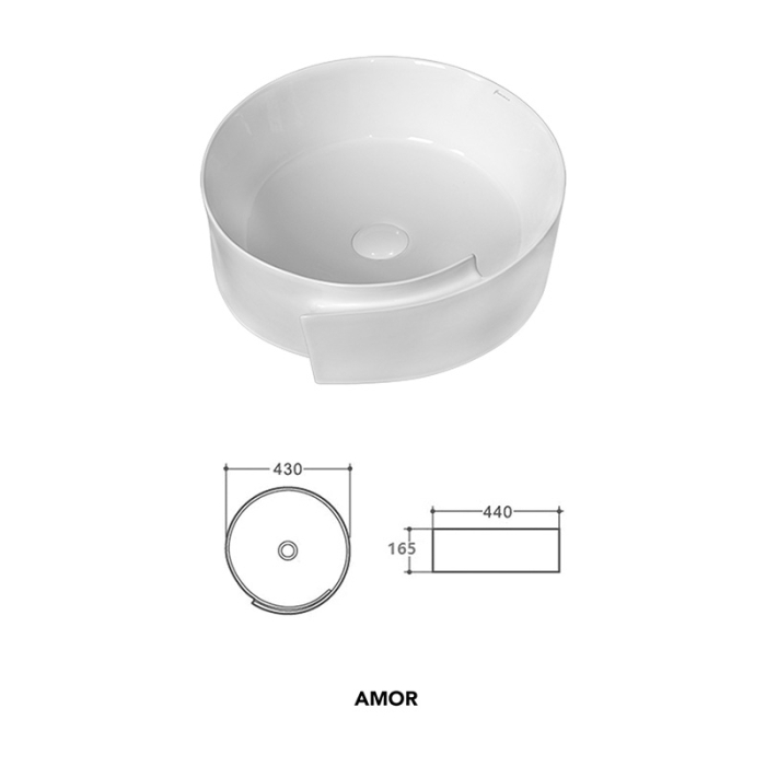 Lavoar pe blat Fluminia Amor, rotund, diametru 44 cm, alb [4]