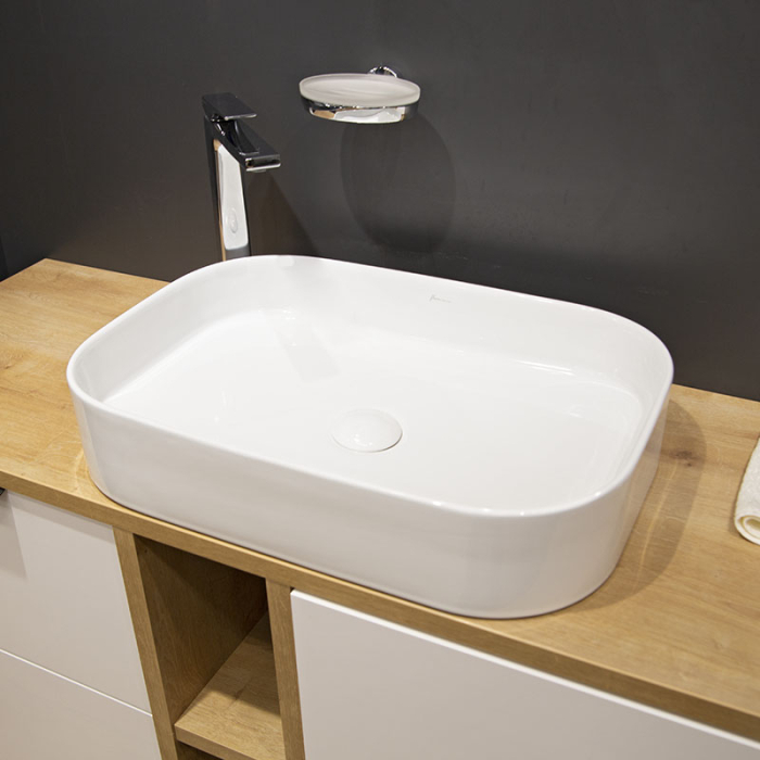 Lavoar pe blat Fluminia Capri 55, dreptunghiular, 55 x 38 cm, alb [5]