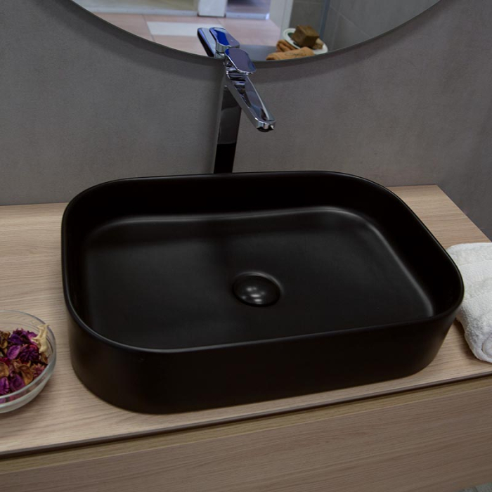 Lavoar pe blat Fluminia Capri 55, dreptunghiular, 55 x 38 cm, negru mat [6]