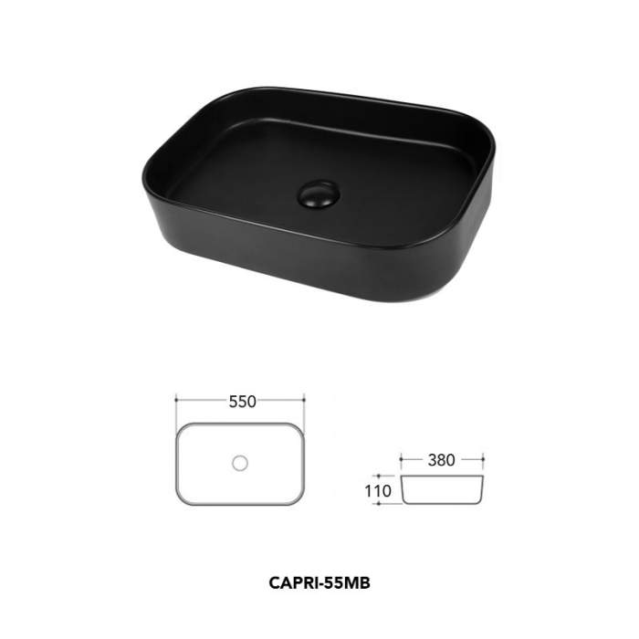 Lavoar pe blat Fluminia Capri 55, dreptunghiular, 55 x 38 cm, negru mat [4]