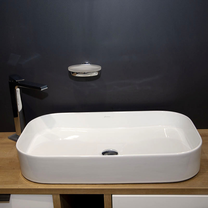 Lavoar pe blat Fluminia Capri 65, dreptunghiular, 65 x 38 cm, alb lucios [6]