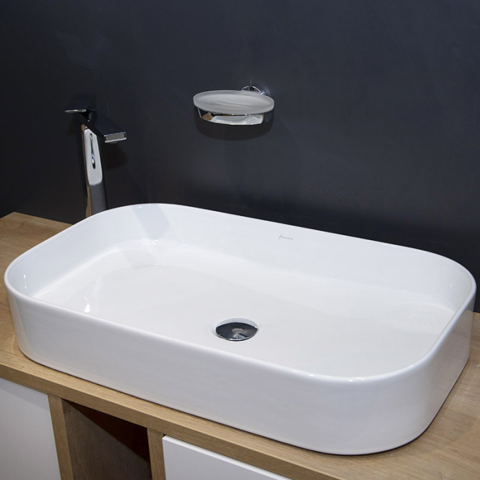 Lavoar pe blat Fluminia Capri 65, dreptunghiular, 65 x 38 cm, alb lucios [5]