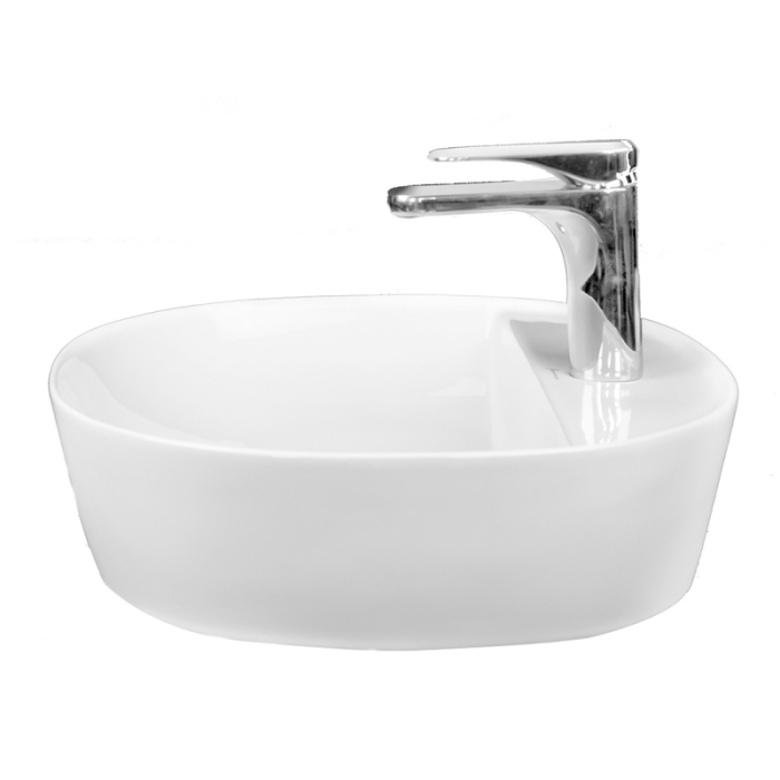 Lavoar pe blat Fluminia Cassandra 41, oval, cu orificiu pentru baterie, 41x41 cm, alb [3]