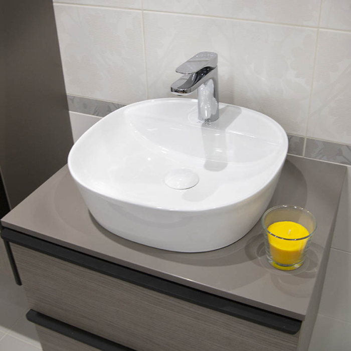 Lavoar pe blat Fluminia Cassandra 41, oval, cu orificiu pentru baterie, 41x41 cm, alb [7]