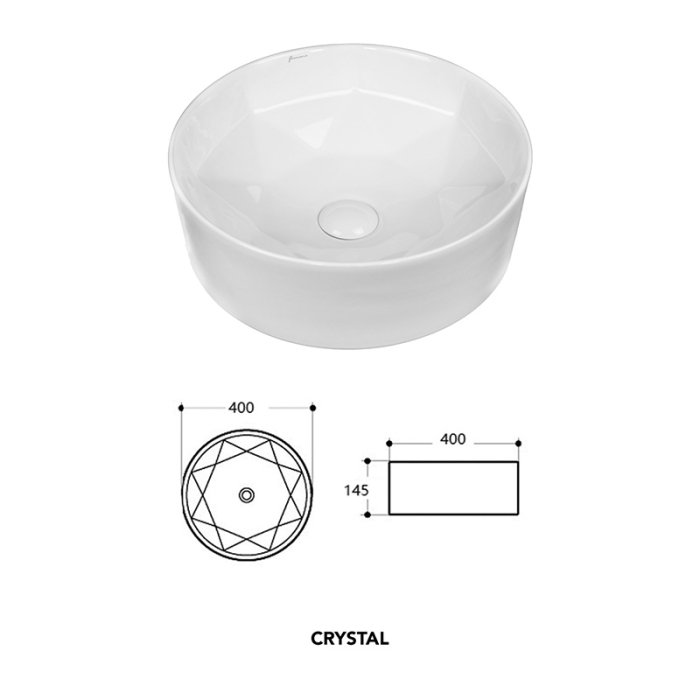 Lavoar pe blat, Fluminia, Crystal, rotund, 40 x 40 cm, alb [2]