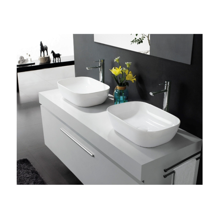 Lavoar pe blat Fluminia Fides, dreptunghiular, fără orificiu pentru baterie, 48.5 x 39.5 cm, alb [4]