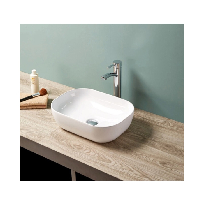 Lavoar pe blat Fluminia Fides, dreptunghiular, fără orificiu pentru baterie, 48.5 x 39.5 cm, alb [3]