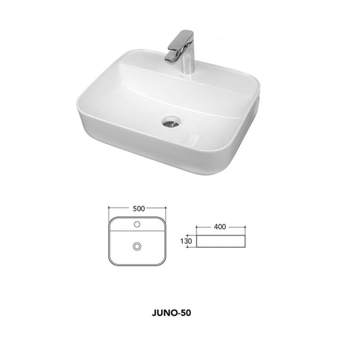 Lavoar pe blat Fluminia Juno-50, dreptunghiular, 50 x 40 cm, alb [2]
