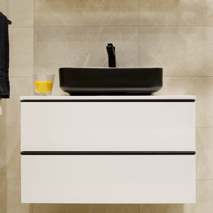 Lavoar pe blat Fluminia Juno-50MB, dreptunghiular, negru mat, cu orificiu pentru baterie, fără preaplin, 50 x 40 x 13 cm [6]