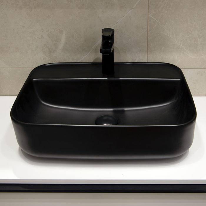 Lavoar pe blat Fluminia Juno-50MB, dreptunghiular, negru mat, cu orificiu pentru baterie, fără preaplin, 50 x 40 x 13 cm [5]