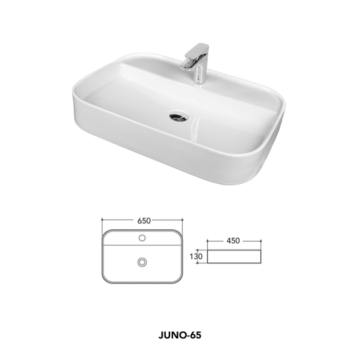 Lavoar pe blat Fluminia Juno, 65 cm, dreptunghiular, 65 x 45 cm, alb [7]