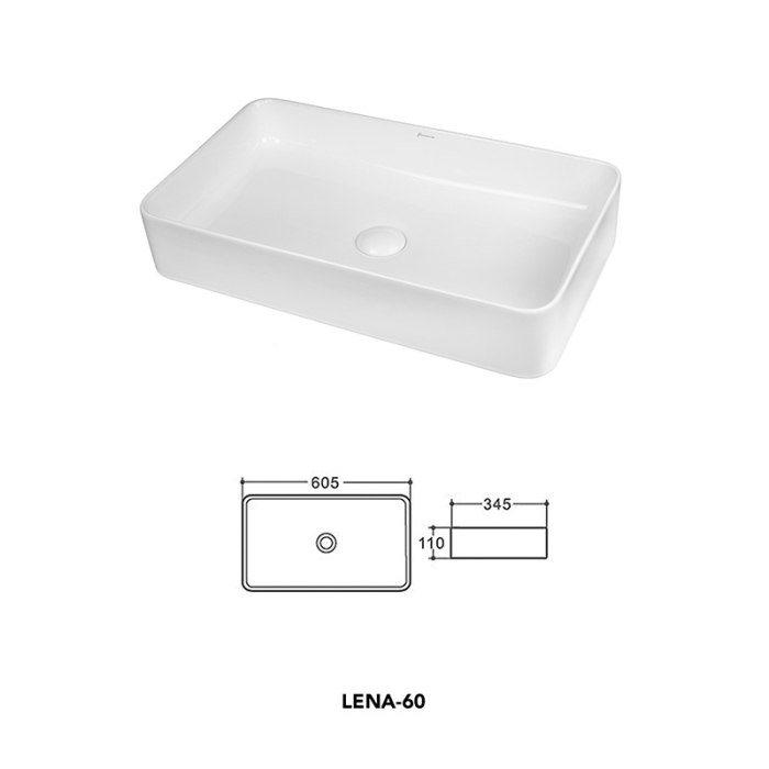 Lavoar pe blat Fluminia Lena 60, dreptunghiular, 60.5 x 34.5 cm, alb [2]