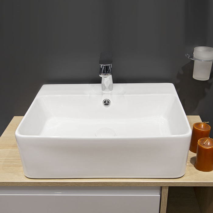 Lavoar pe blat Fluminia Mercur-46, dreptunghiular, 46 x 42 cm, alb [5]