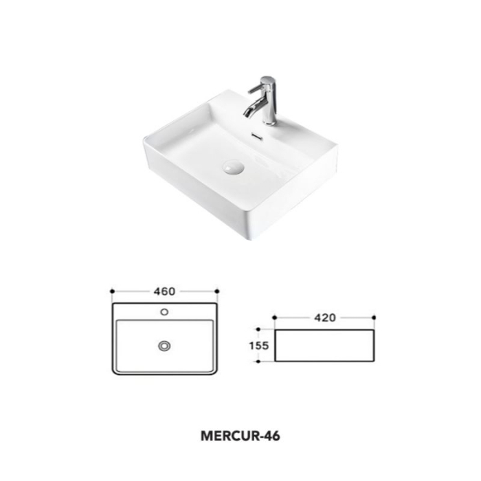 Lavoar pe blat Fluminia Mercur-46, dreptunghiular, 46 x 42 cm, alb [4]