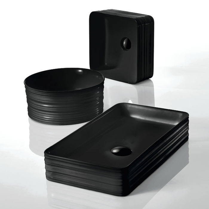 Lavoar pe blat Fluminia My Black Box, pătrat, 39 x 39 cm, cu ventil, negru mat [5]