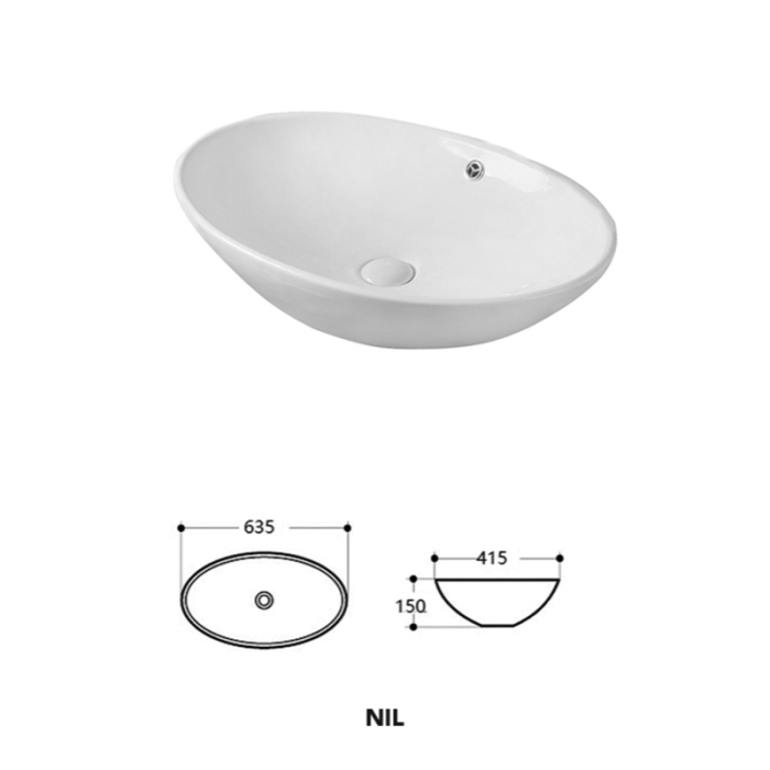 Lavoar pe blat Fluminia Nil, oval, 63,5 x 41,5 cm, alb [8]