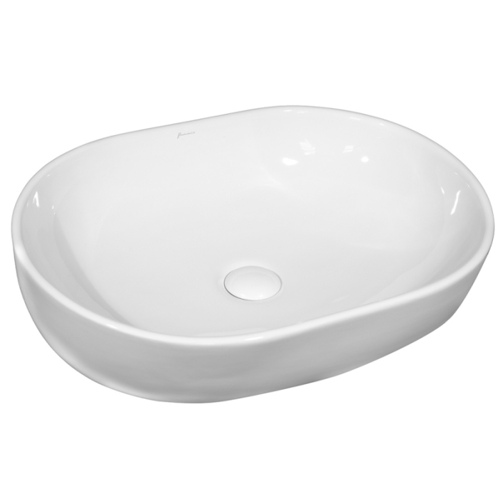 Lavoar pe blat Fluminia Odera, oval, fără orificiu pentru baterie, 60x41,5 cm, alb [1]