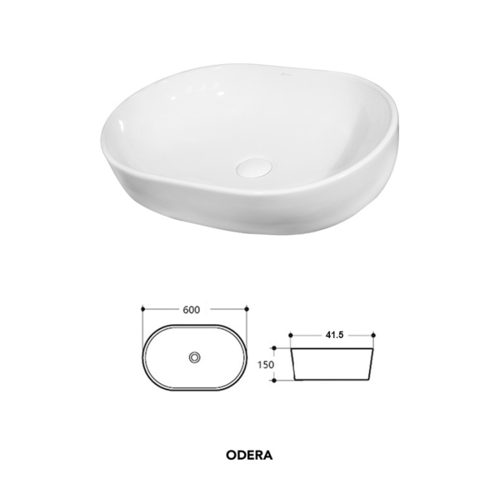 Lavoar pe blat Fluminia Odera, oval, fără orificiu pentru baterie, 60x41,5 cm, alb [5]