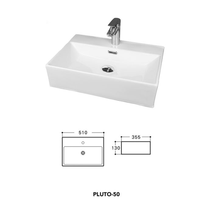 Lavoar pe blat, Fluminia, Pluto-50, dreptunghiular, 50 x 35,5 cm, alb [2]