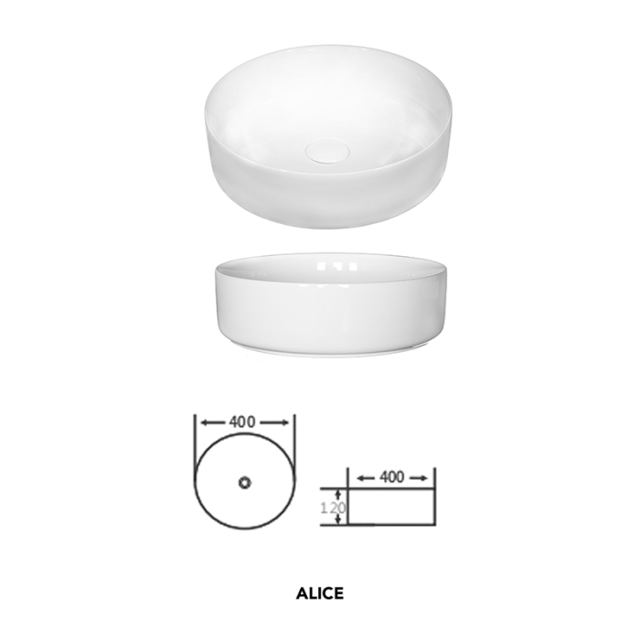 Lavoar pe blat Fluminia Alice, rotund, diametru 40 cm, alb [2]
