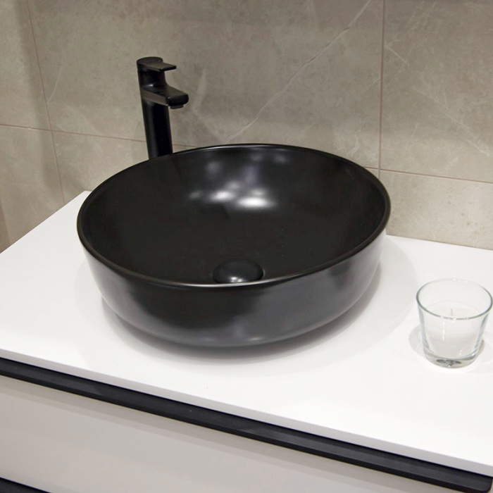 Lavoar pe blat Fluminia Amereta, rotund, 41,5 cm, negru mat [5]