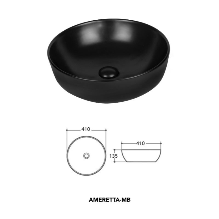 Lavoar pe blat Fluminia Amereta, rotund, 41,5 cm, negru mat [4]