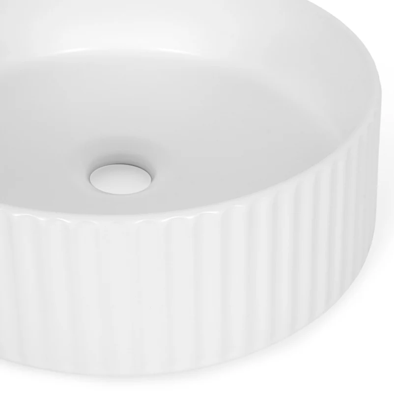 Lavoar rotund pe blat, cu riflaje 3D, alb lucios, Imperial Foglia [4]