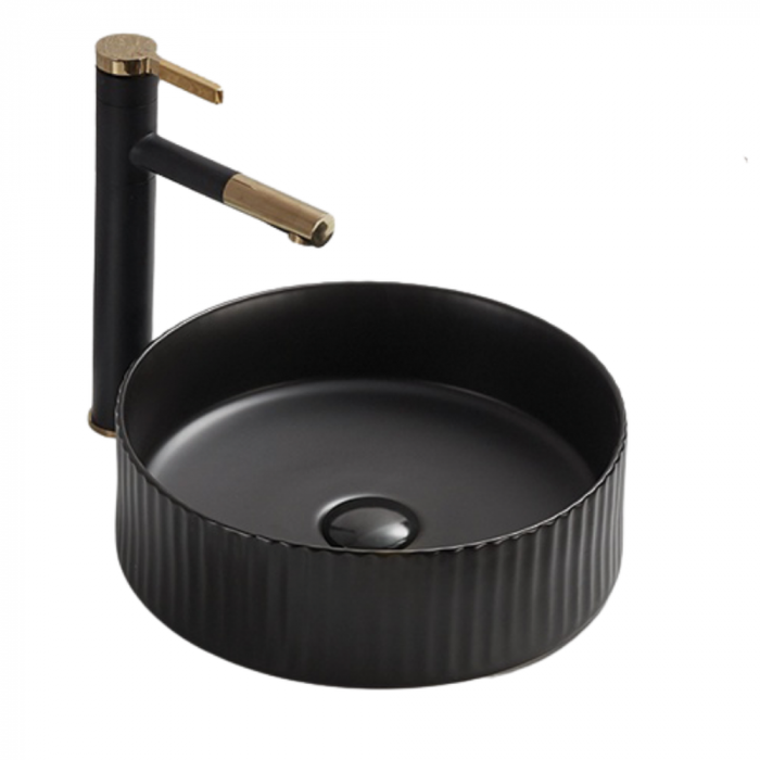 Lavoar rotund pe blat, cu riflaje 3D, negru mat Imperial Foglia [3]