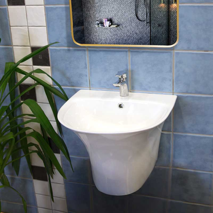 Lavoar Fluminia Cassio 48, semirotund, cu orificiu pentru baterie și preaplin, alb [5]