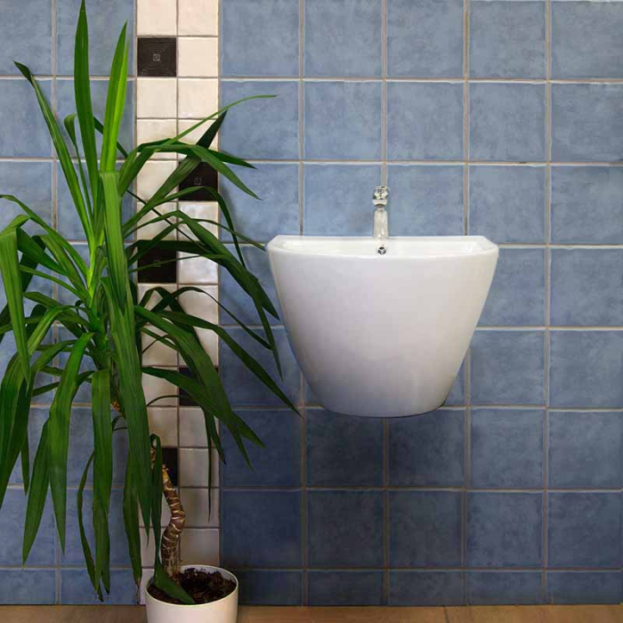 Lavoar suspendat Fluminia Andromeda, semirotund, alb, cu loc pentru baterie și preaplin, 53 x 44 x 41 cm [5]