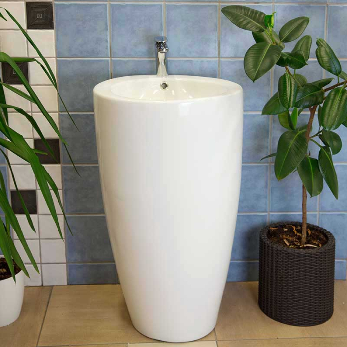 Lavoar stativ, Fluminia, Milady-50, Back to Wall, rotund, alb [3]