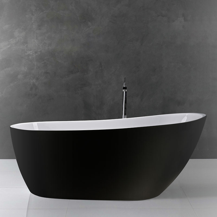 Natalia Black 170, cadă ovală freestanding cu instalație completă, ventil click-clack, acril, interior alb / exterior negru lucios [3]