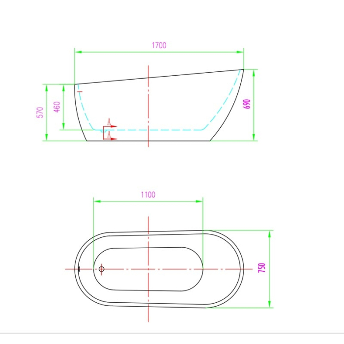 Natalia P-170, cadă ovală freestanding cu instalație completă și ventil Click-Clack, acril alb [2]