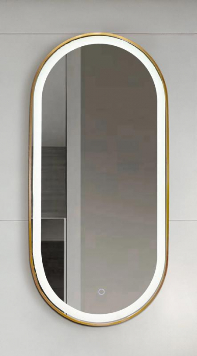 Oglindă LED cu dezaburire, cu ramă de aluminiu, auriu periat, 40x90cm [1]