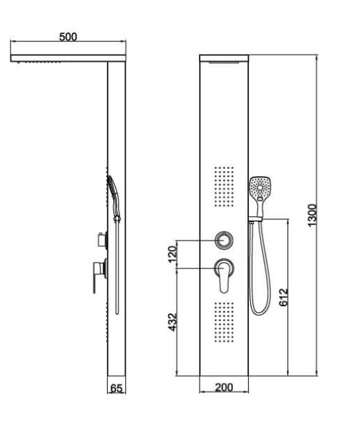 Panou de duș COLUMBIA, din aluminiu 130x20x50cm - culoare negru mat [2]