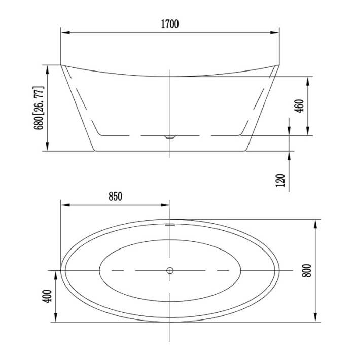 Selena Black 170, cadă ovală freestanding cu instalație completă, ventil click-clack, acril, interior alb / exterior negru [2]