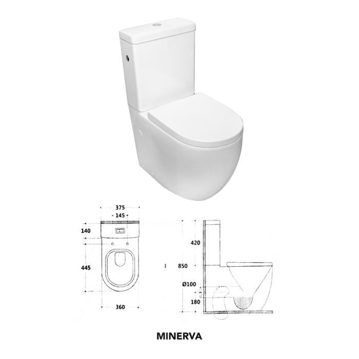 Set vas WC Fluminia Minerva, stativ, Rimless, cu rezervor și capac Soft Close & Easy Off, alb [3]