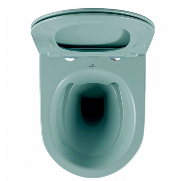 Set vas wc rimless suspendat, Rotund, Foglia Oslo si capac softclose verde turcoaz mat [4]