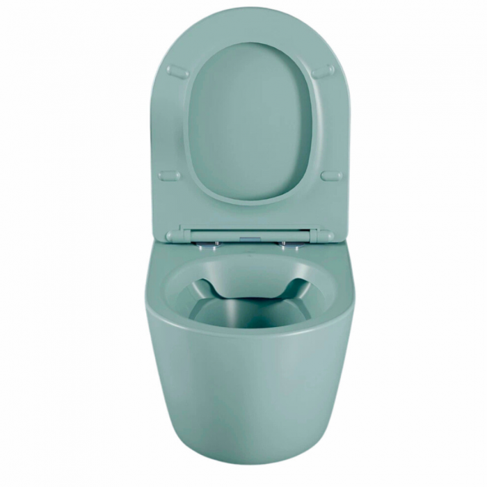 Set vas wc rimless suspendat, Rotund, Foglia Oslo si capac softclose verde turcoaz mat [3]