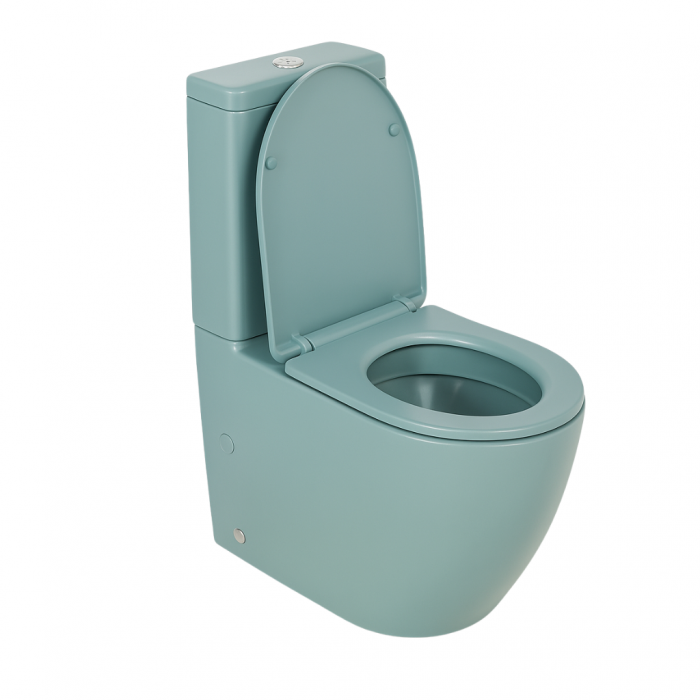 Set vas wc stativ rimless verde turcoaz mat Foglia Oslo cu rezervor si capac soft close inclus [4]