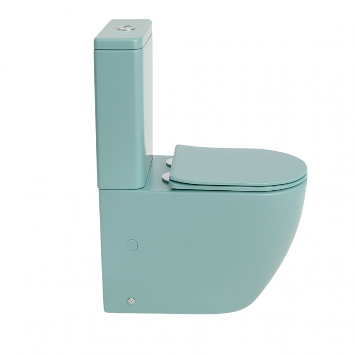 Set vas wc stativ rimless verde turcoaz mat Foglia Oslo cu rezervor si capac soft close inclus [3]