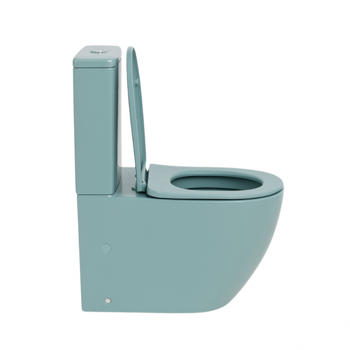 Set vas wc stativ rimless verde turcoaz mat Foglia Oslo cu rezervor si capac soft close inclus [5]