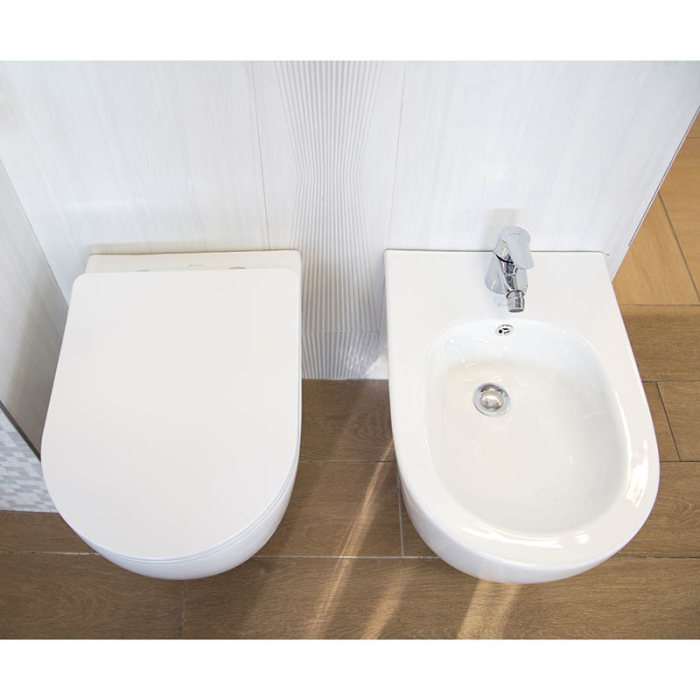 Set vas WC suspendat Fluminia Minerva, rimless, cu capac quick release și soft close, alb [5]