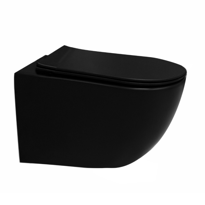 Set vas WC suspendat Fluminia Minerva, rimless, cu capac quick release și soft close, negru mat [1]