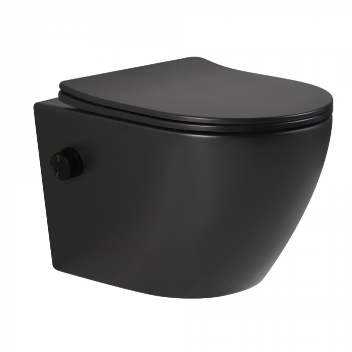Vas wc suspendat cu functie bideu, negru mat, apă calda/rece, spalare rimless, baterie inclusa Foglia Oslo [4]