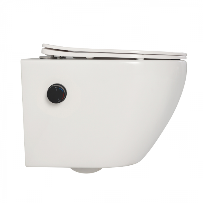 Vas wc suspendat cu functie bideu, semirotund, rimless, apă calda/rece, capac soft close, baterie negru mat Foglia Oslo [5]