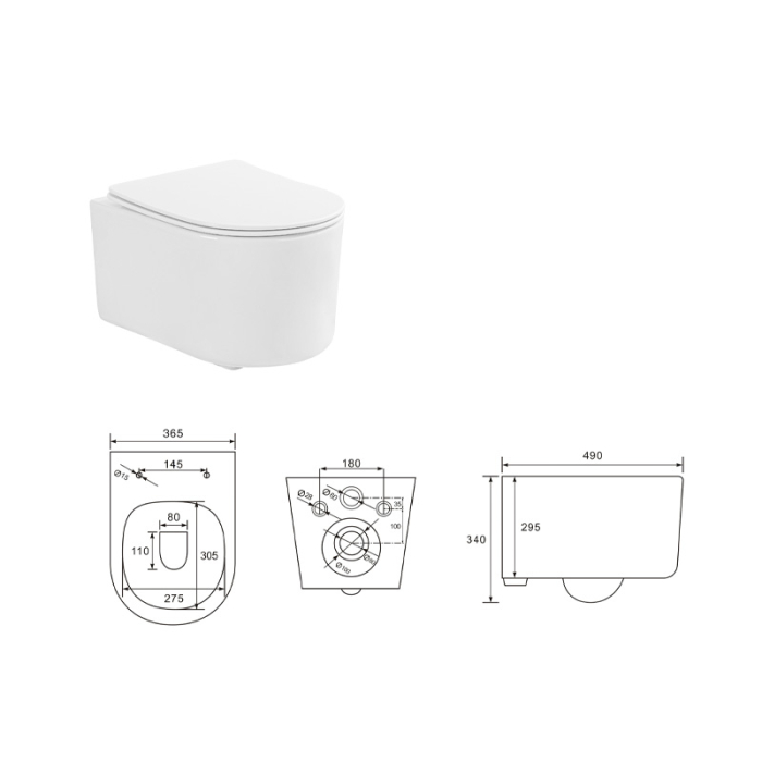 Set Vas WC suspendat Fluminia Roco, compact, Rimless Protect, cu capac soft close și quick release, alb [2]