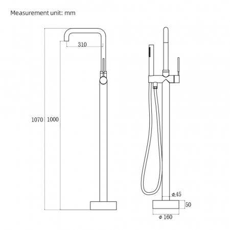 Baterie cada freestanding negru mat, pipa pivotanta 360 de grade Foglia Gobi [8]