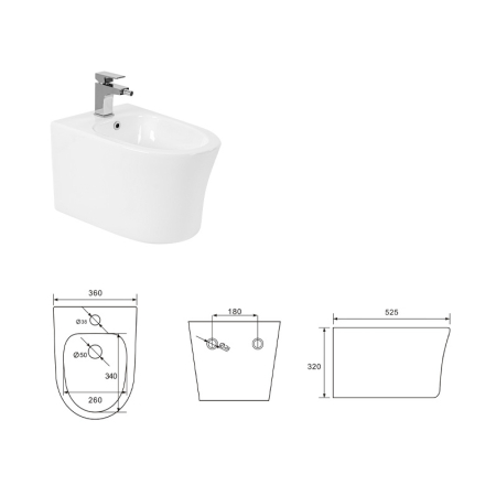 Bideu suspendat Fluminia Isolda, cu fixare ascunsă, alb [2]